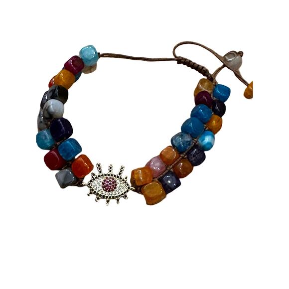 Pink Evil Eye Glass Bead Bracelet - Picture 4 of 6